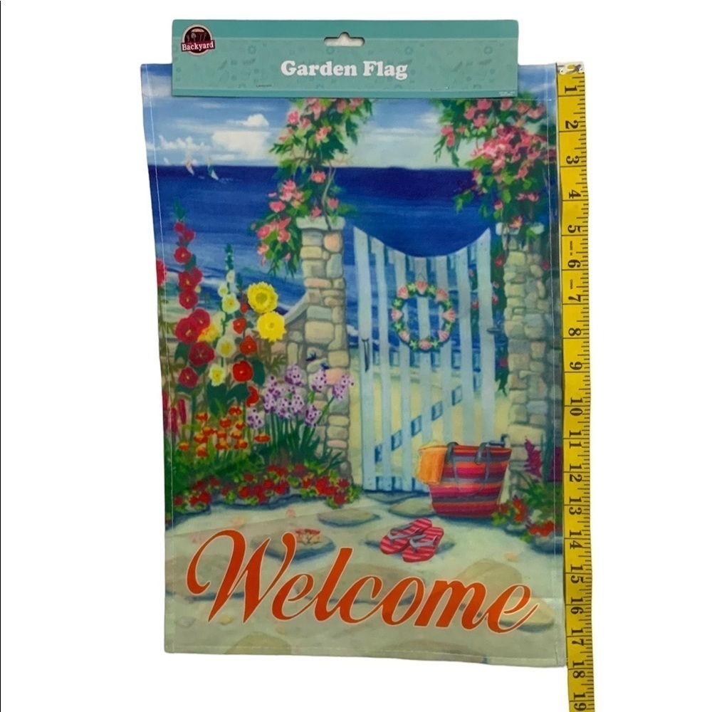 Garden Yard Flag Coastal Nautical Welcome Floral Flag Blue Multicolor 12 X 18 in - Picture 3 of 11